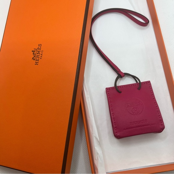 Authentic Hermes Sac Orange Bag Charm in Rose Mexico with Original Box - Picture 10 of 11